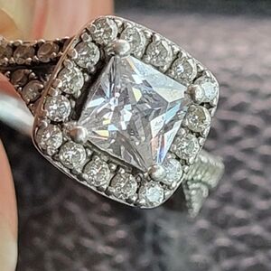 Halo PRINCESS Diamond Sterling Silver Ring With CZ